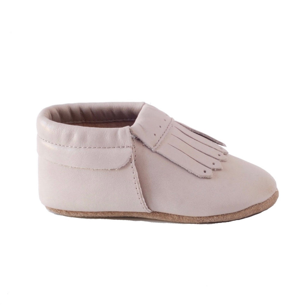 Baby Moccs or Moccasins in a Loafer style made from natural leather for toddlers and babies for ages 1 year old  and 2 years old