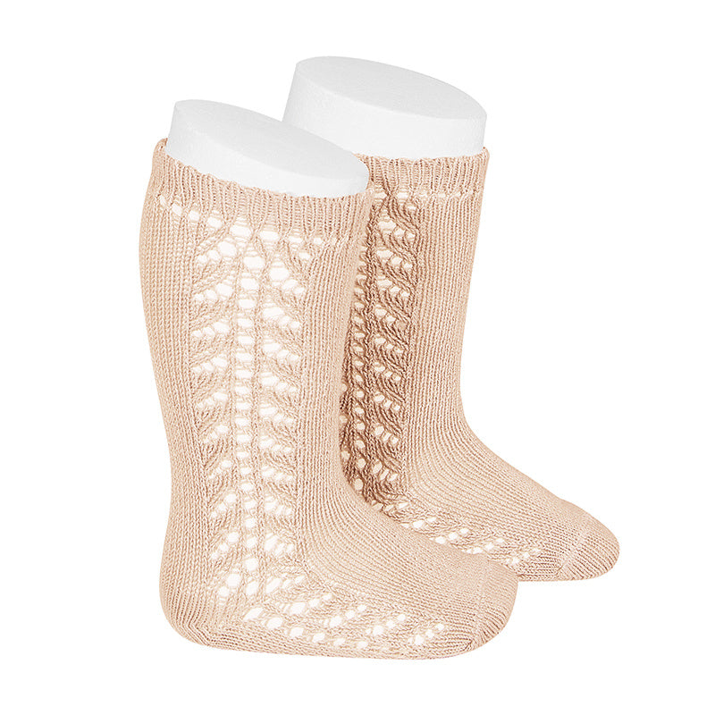 Condor Socks - Side Openwork Lace Knee High - Nude Baby & Toddler Socks from Spain in Australia by Kit & Kate