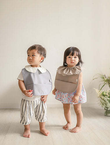 Kit & Kate Designer Stylish baby Bibs with a formal preppy collar in grey