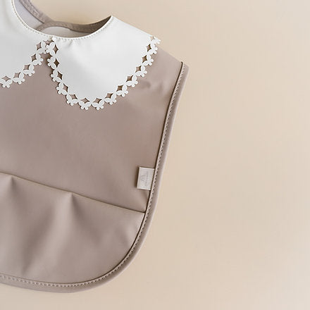 Kit & Kate Designer Stylish baby Bibs with a pretty frilly lace collar in beige 22