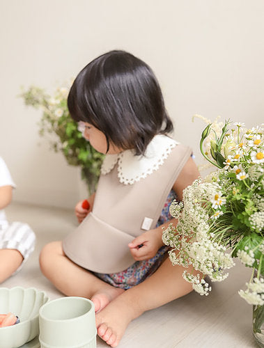 Kit & Kate Designer Stylish baby Bibs with a pretty frilly lace collar in beige 23