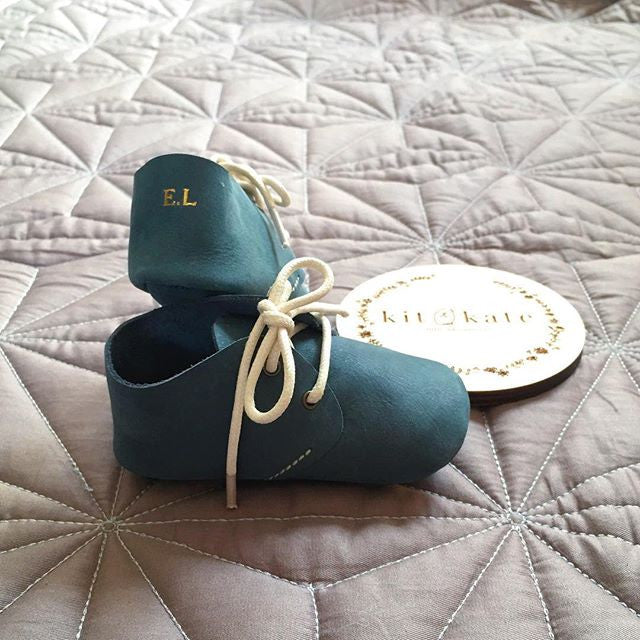 Baby Shoes - Teal Nubuck Oxford Shoes for Babies & Toddlers. Soft Soles Natural Leather boys & Girls Kit & Kate Perth Western Australia 3