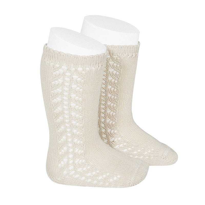 Condor Socks - Side Openwork Lace Knee High - Linen Baby & Toddler Socks from Spain in Australia by Kit & Kate