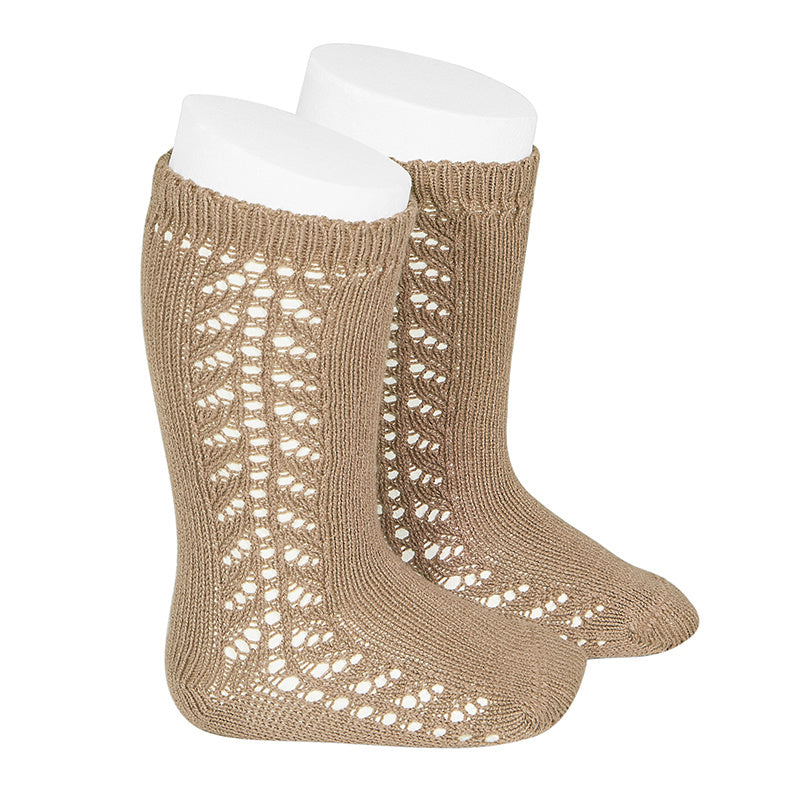 Condor Socks - Side Openwork Lace Knee High - Camel Baby & Toddler Socks from Spain in Australia by Kit & Kate