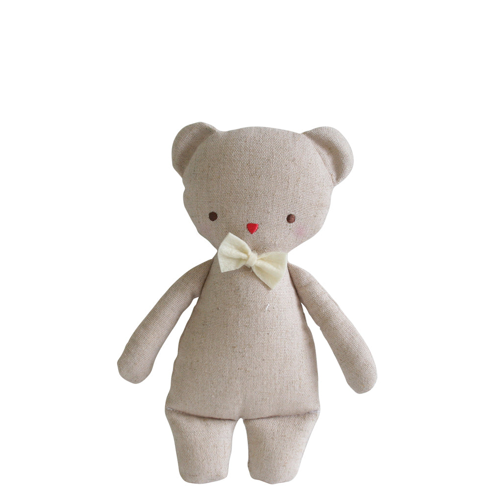 Alimrose - Linen Mini Rattle 18cm Bear