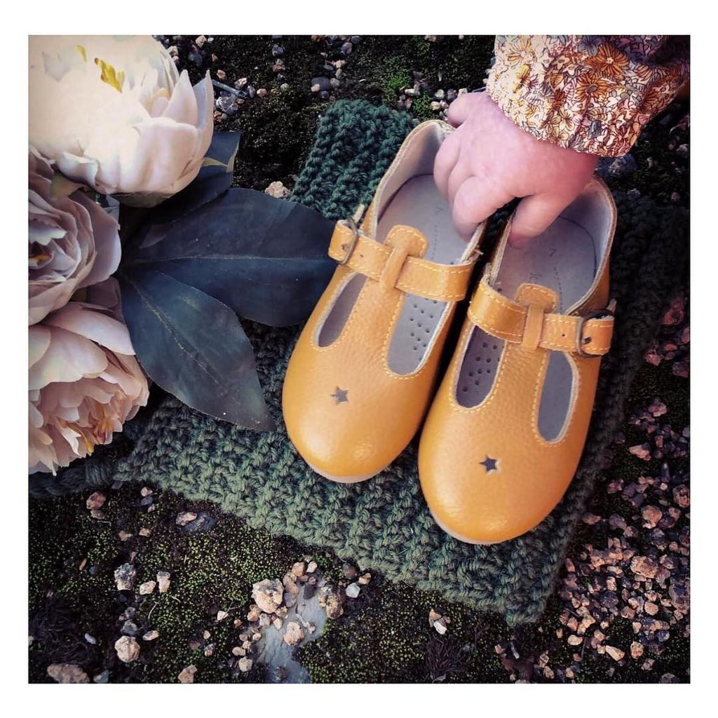 Children’s T-bar Shoes Marigold Yellow for Children & Kids & little girls. Natural Leather 12 - Kit & Kate 14