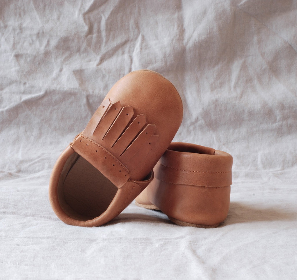 Baby Loafers Not Moccasins in Real Leather with Soft Soles by Kit & Kate in a lovely shade of natural brown