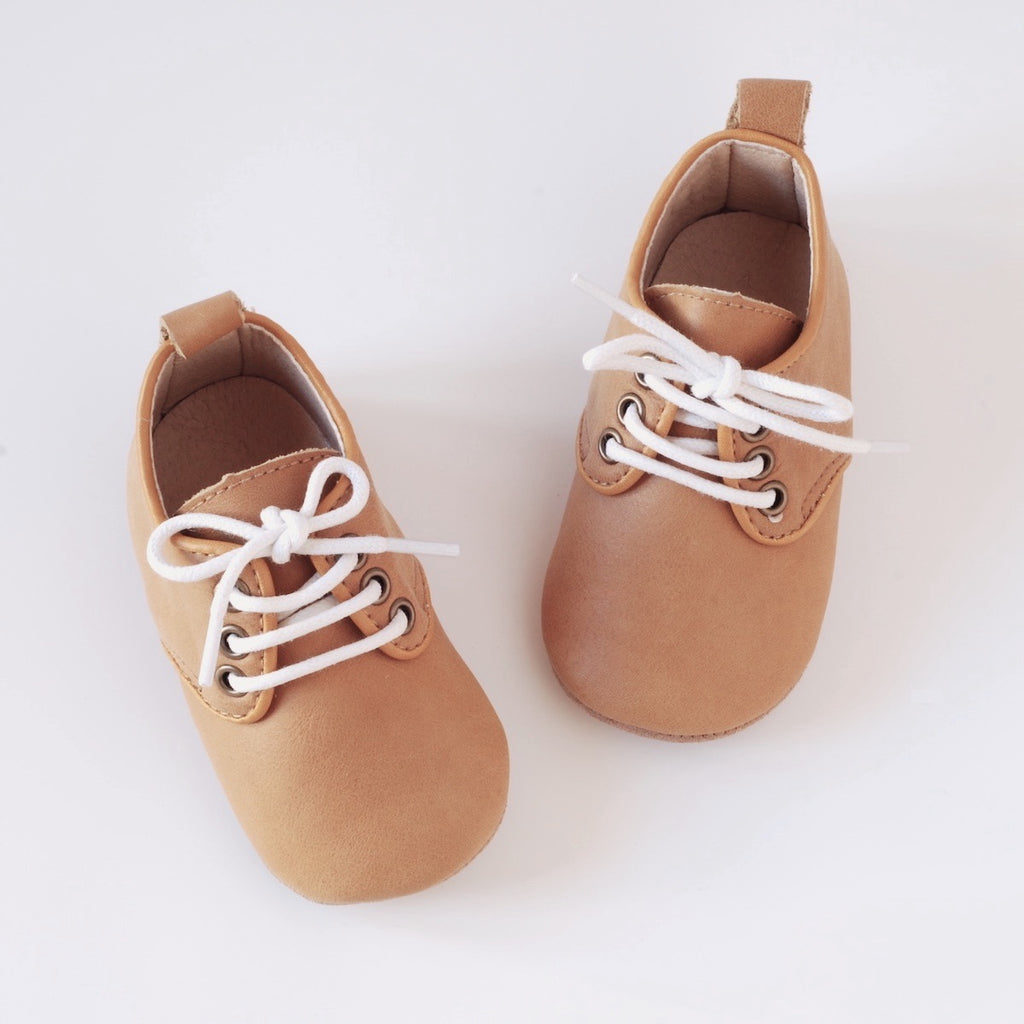 Classic Soft Sole Oxfords  for babies in Natural Tan Leather for Toddlers and First Walkers - designed based on orthopaedic principles - Kit & kate Australia