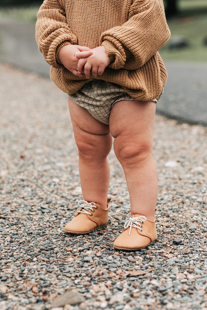 Soft Sole Baby Oxfords in Natural Tan Leather for Toddlers and First Walkers - designed based on orthopaedic principles - Kit & kate Australia - available in baby shoe sizes to suit 1 2 3 4 year olds 12 months and 24 months too
