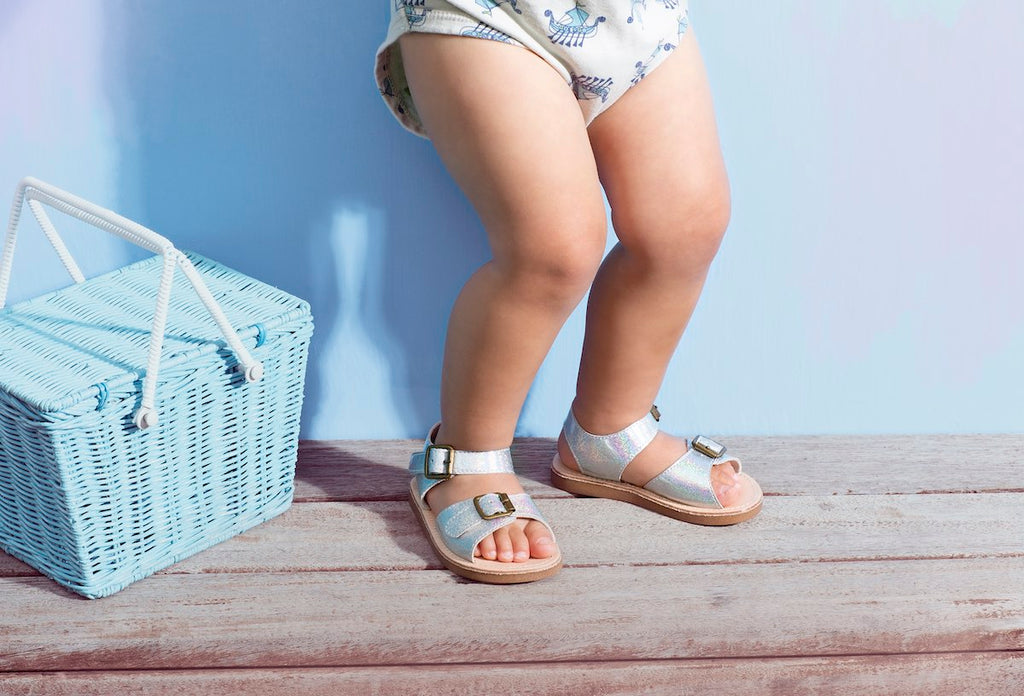 Baby Sandals, silvery sparkles, leather, comfortable