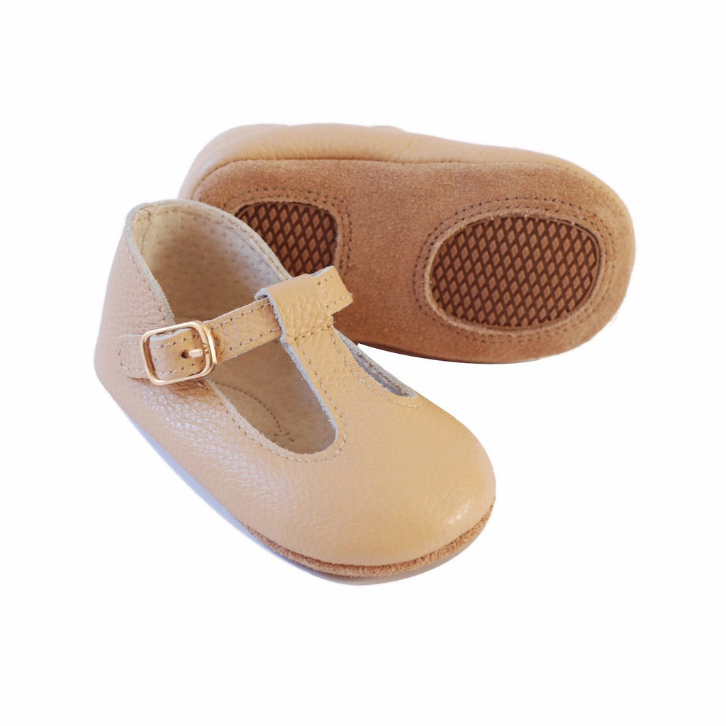 Baby Shoes - Paris baby t-bar shoes for babies & toddlers little girls,, soft soles natural leather beige light brown sand Kit & Kate c26