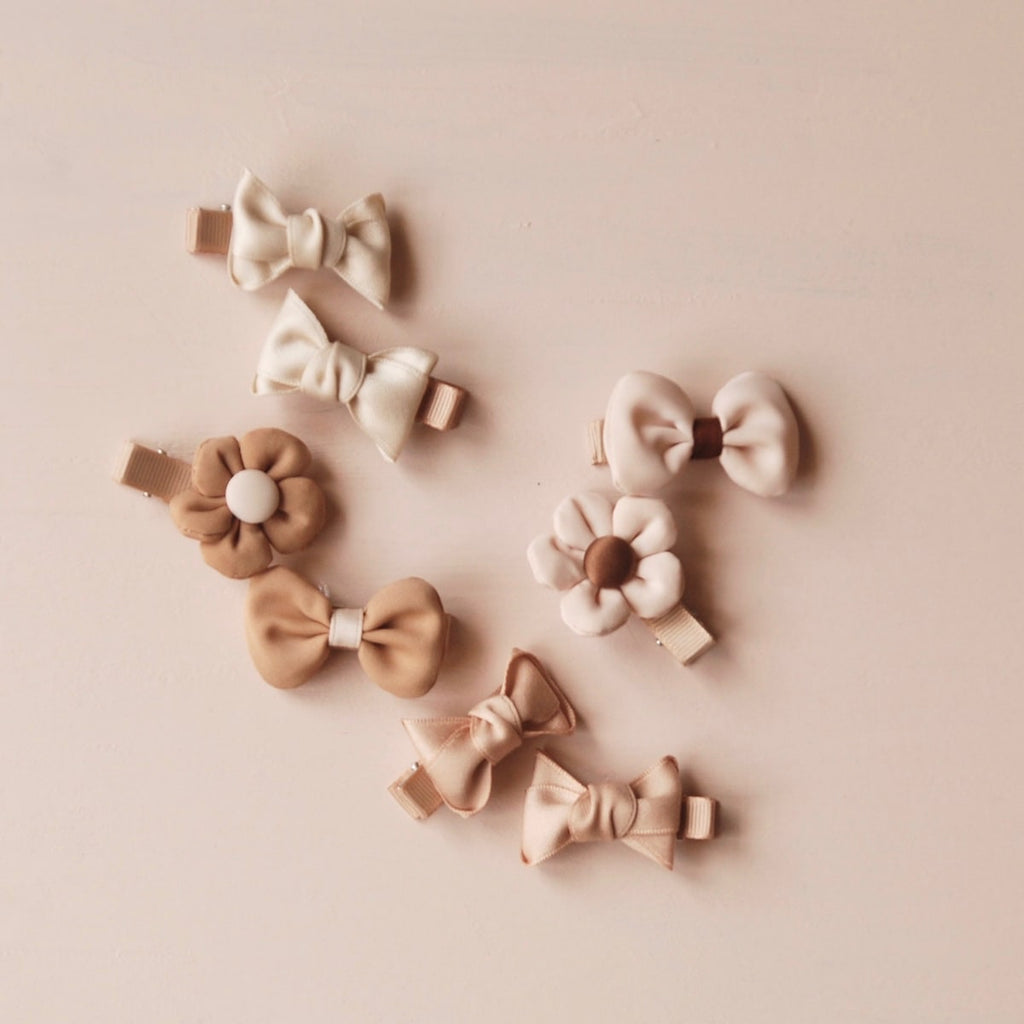 Girls hair clips - bow and flower - soft fabric Australian shop online