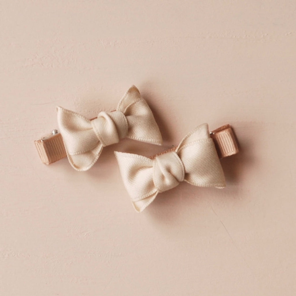 Girls hair clips - bow tie - soft cream fabric Australia