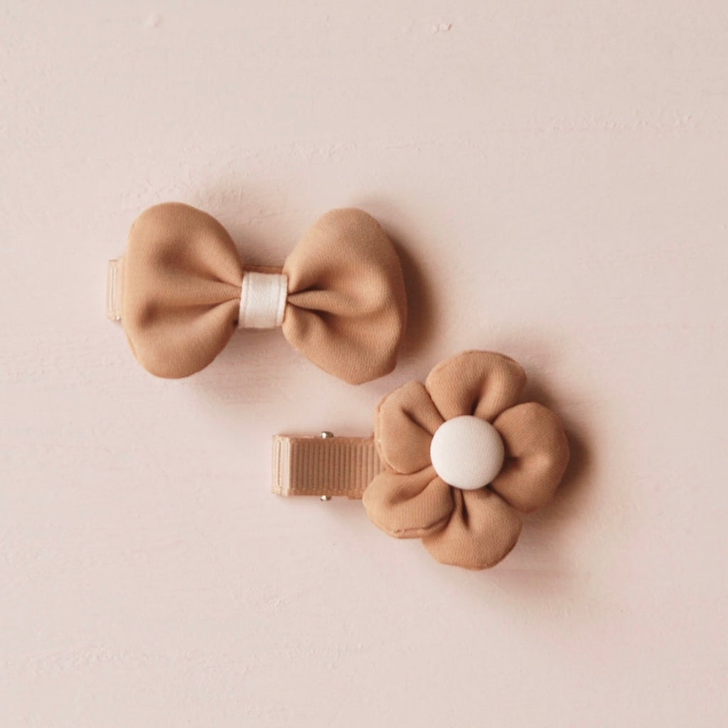 Girls hair clips - bow and flower - soft cloth Australia