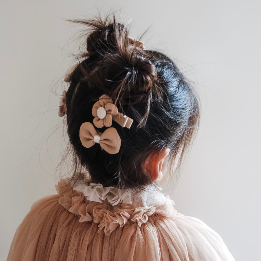 Girls hair clips - bow and flower - cloth fabric Australia