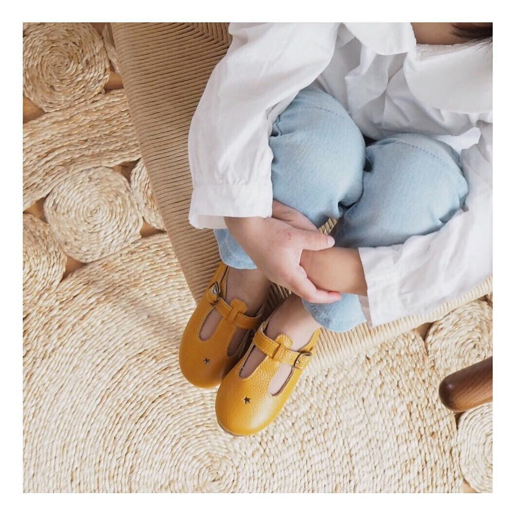 Children’s T-bar Shoes Marigold Yellow for Children & Kids & little girls. Natural Leather 12 - Kit & Kate 15