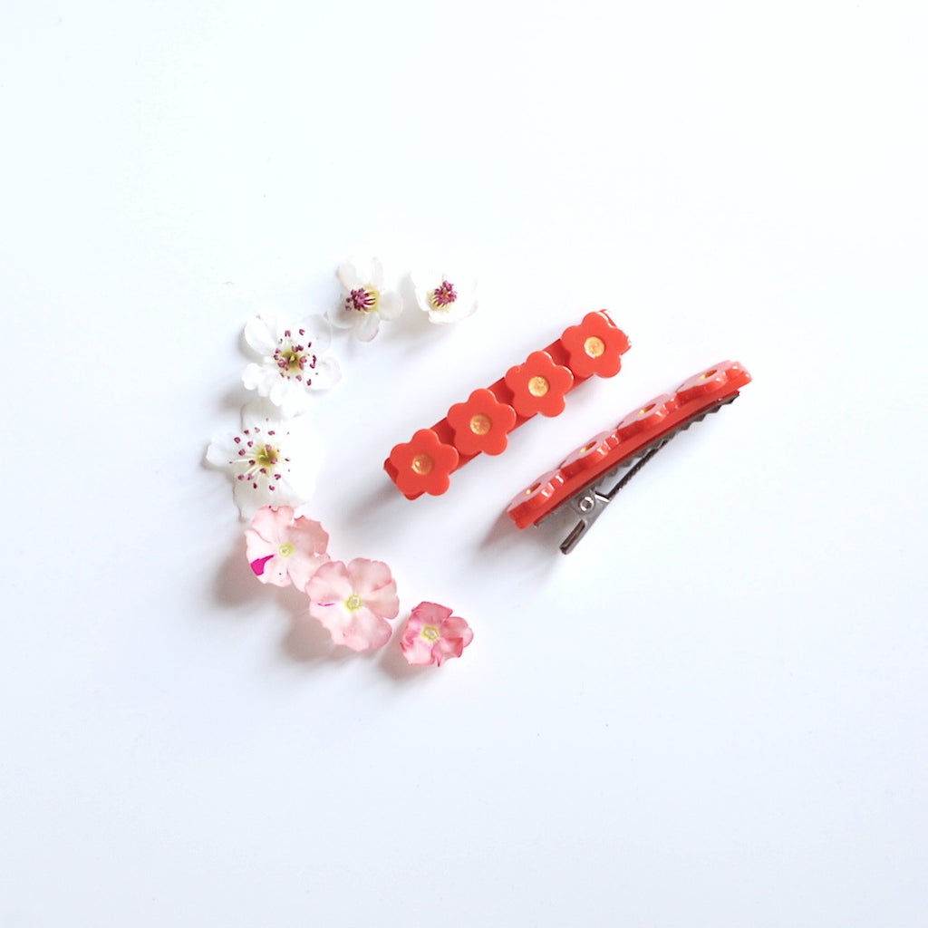 Kit & Kate Flora  Children's Hair Clips - Sunset Red