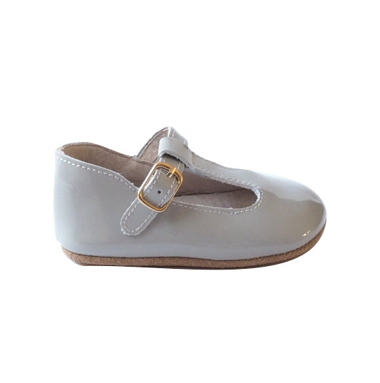 Baby Shoes - Paris grey baby t-bar shoes for babies & toddlers, Girls Kit & Kate soft soles natural leather 7