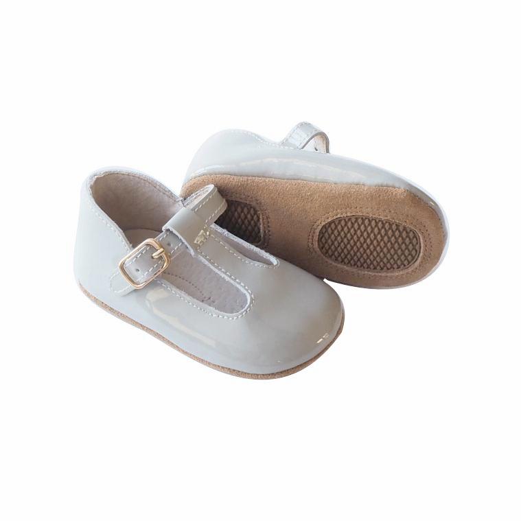 Baby Shoes - Paris grey baby t-bar shoes for babies & toddlers, Girls Kit & Kate soft soles natural leather 8