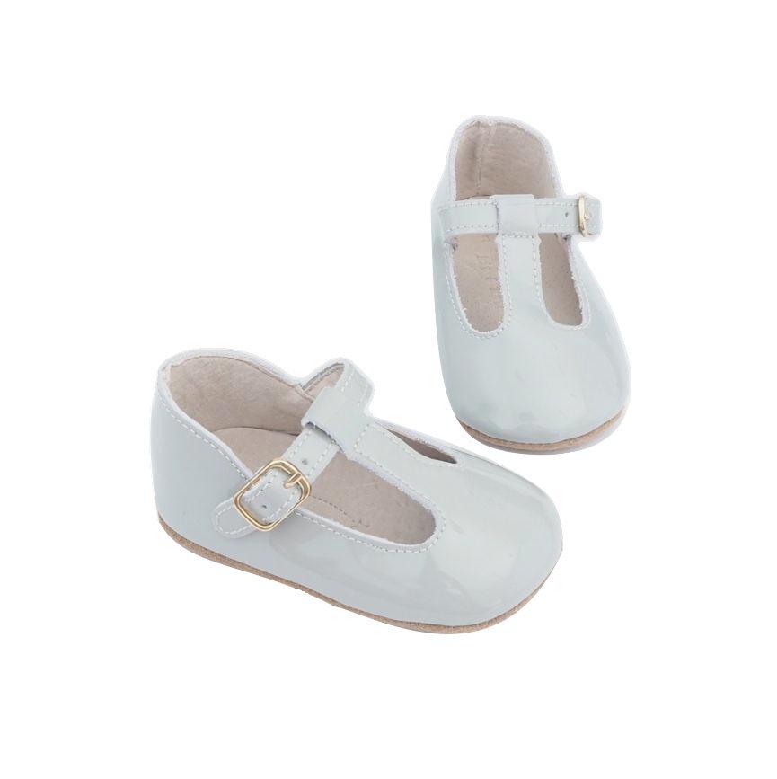 Baby Shoes - Paris grey baby t-bar shoes for babies & toddlers, Girls Kit & Kate soft soles natural leather 9