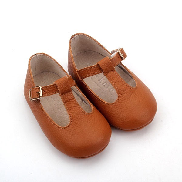 Baby Shoes - Tan Paris baby t-bar shoes for babies & toddlers little girls,, soft soles natural leather Kit & Kate c32