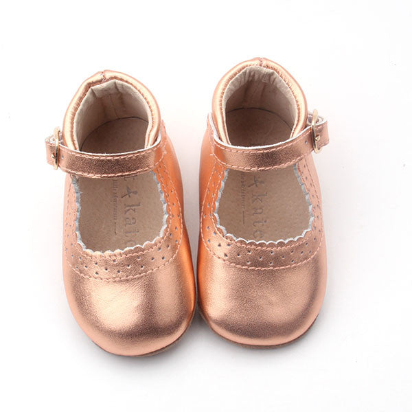 Baby Shoes - Eleanor Mary-Janes - Rose Gold Shoes for babies & toddlers, girls, soft soles natural leather Kit & Kate 2
