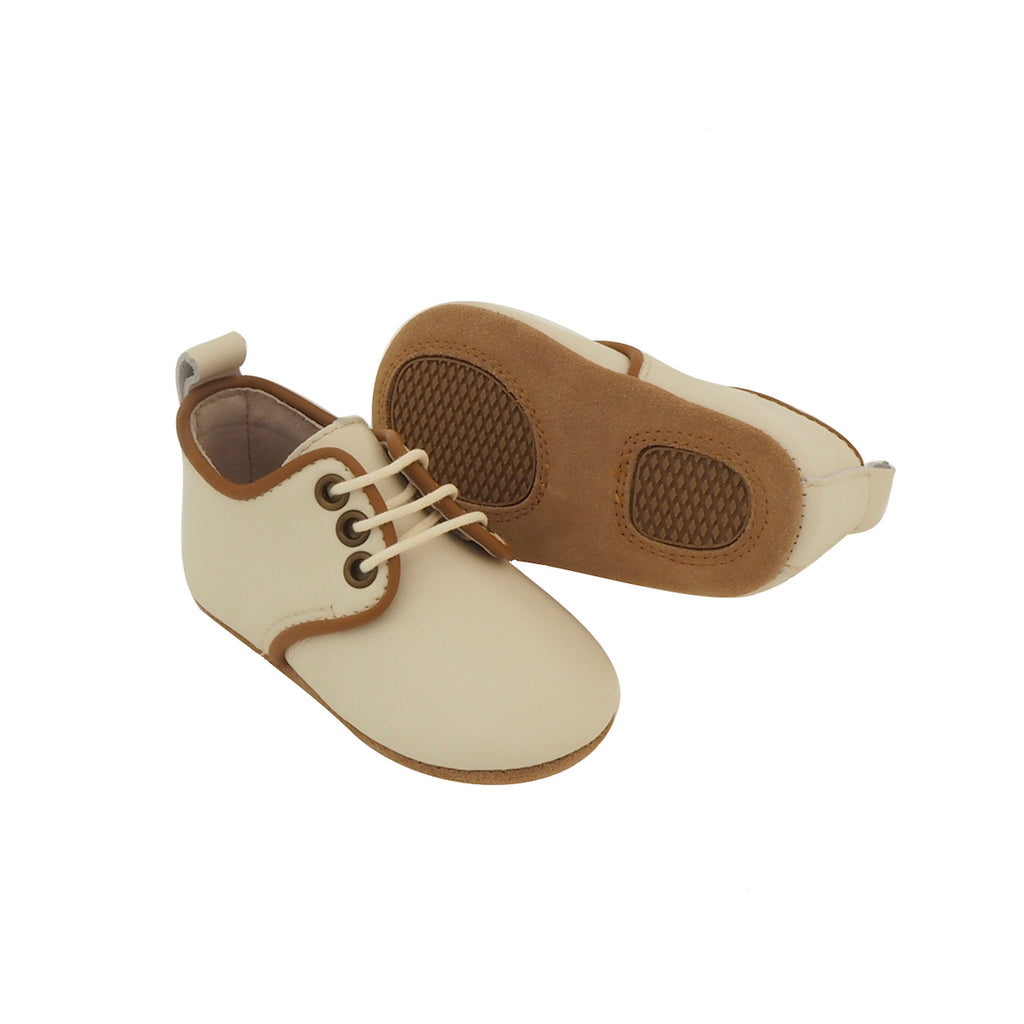 Baby Shoes - Cream Oxford Shoes for Babies & Toddlers. Soft Soles Natural Leather boys & Girls Kit & Kate Perth Western Australia 2
