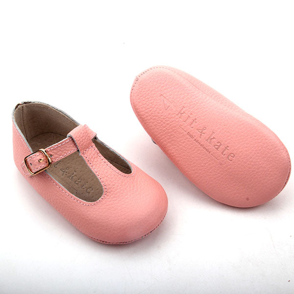 Baby Shoes - Paris baby t-bar shoes for babies & toddlers little girls,, soft soles natural leather pink Kit & Kate c24