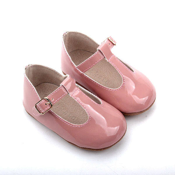 Baby Shoes - Paris baby t-bar shoes for babies & toddlers, soft soles , patent pink Kit & Kate natural leather 31