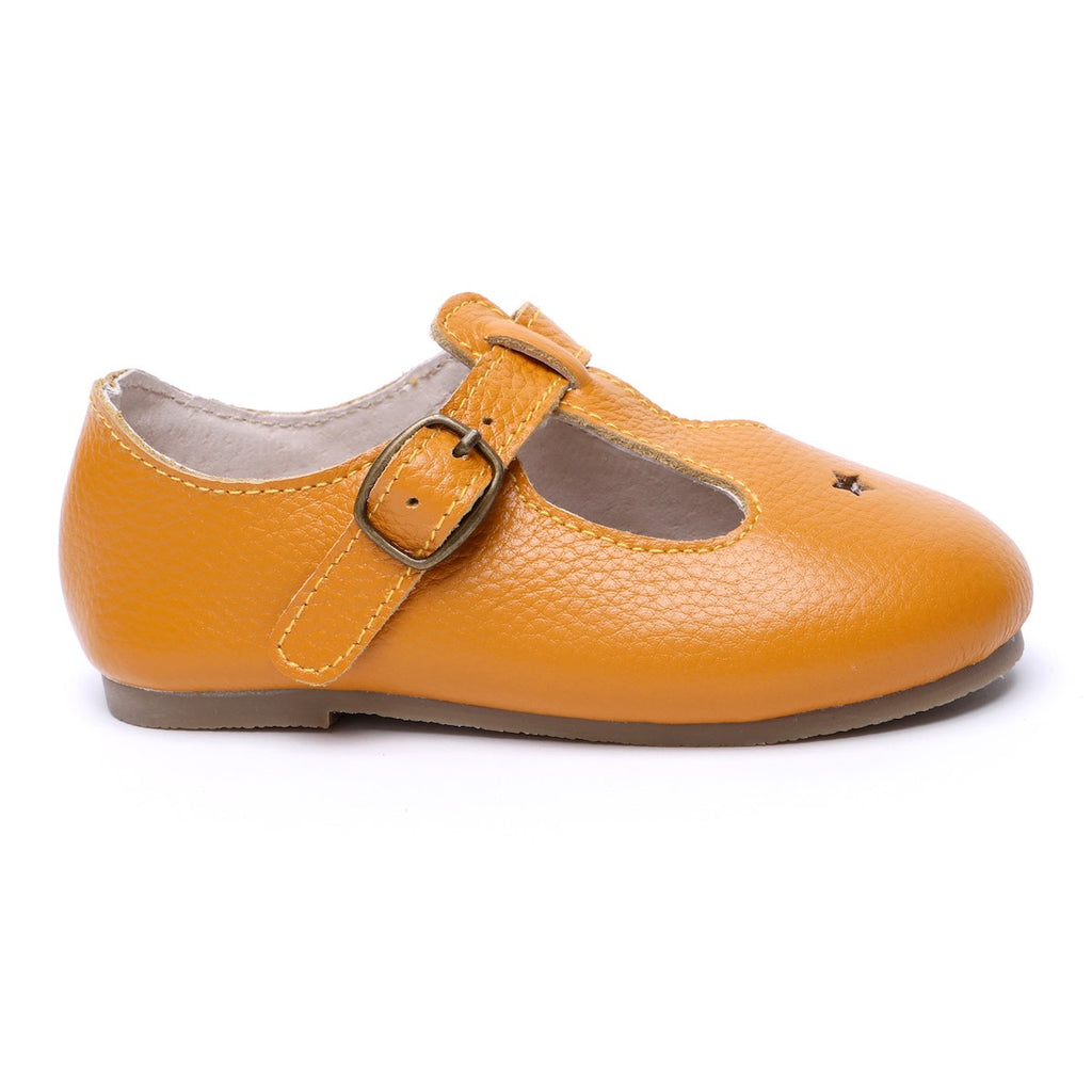 Children’s T-bar Shoes Marigold Yellow for Children & Kids & little girls. Natural Leather 12 - Kit & Kate 12