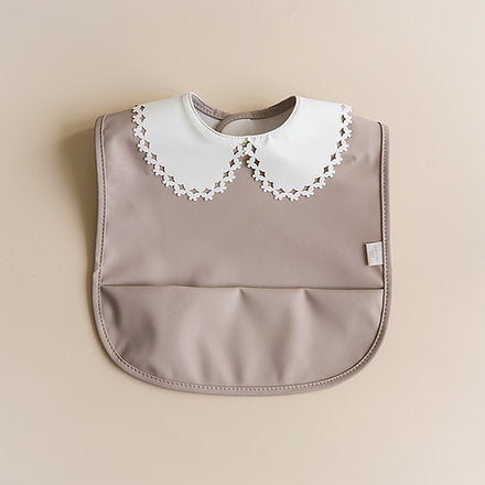 Kit & Kate Designer Stylish baby Bibs with a pretty frilly lace collar in beige 1