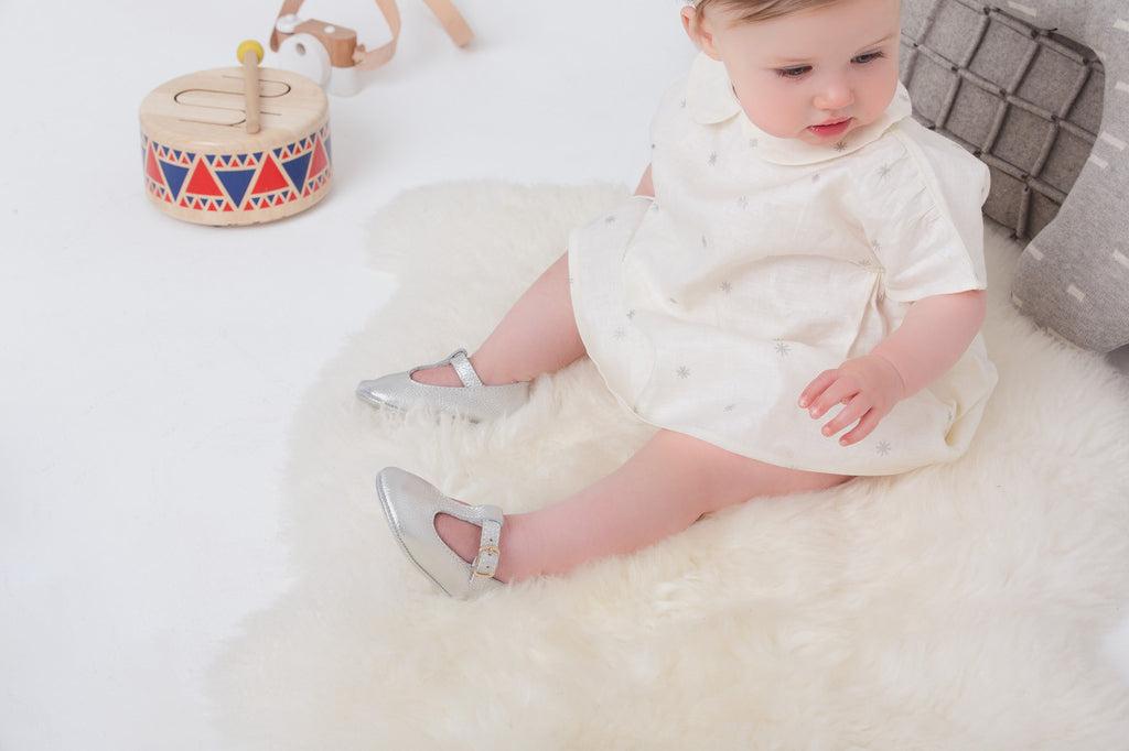 Baby Shoes - Silver Paris baby t-bar shoes for babies & toddlers little girls,, soft soles natural leather Kit & Kate c36