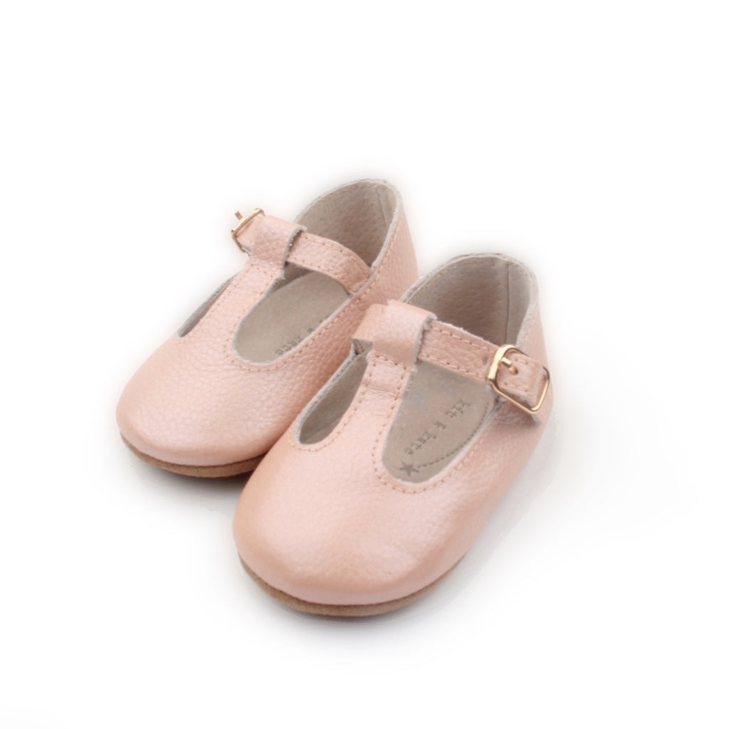 Baby Shoes - Paris patent pink baby t-bar shoes for babies & toddlers, Girls Kit & Kate soft soles natural leather 10