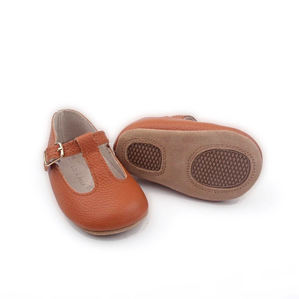Baby Shoes - Tan Paris baby t-bar shoes for babies & toddlers little girls,, soft soles natural leather Kit & Kate c31