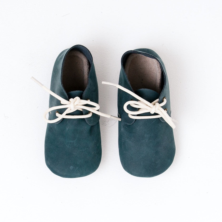 Baby Shoes - Teal Nubuck Oxford Shoes for Babies & Toddlers. Soft Soles Natural Leather boys & Girls Kit & Kate Perth Western Australia 4