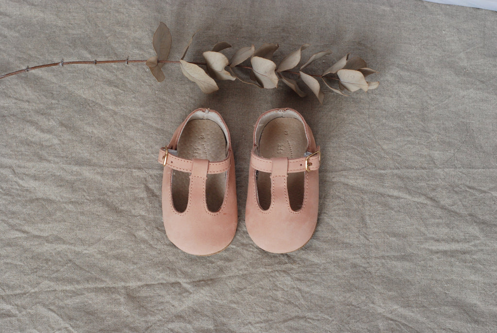 Baby Shoes - Paris baby t-bar pink nubuck natural leather shoes for babies & toddlers  Girls Kit & Kate , soft soled 3