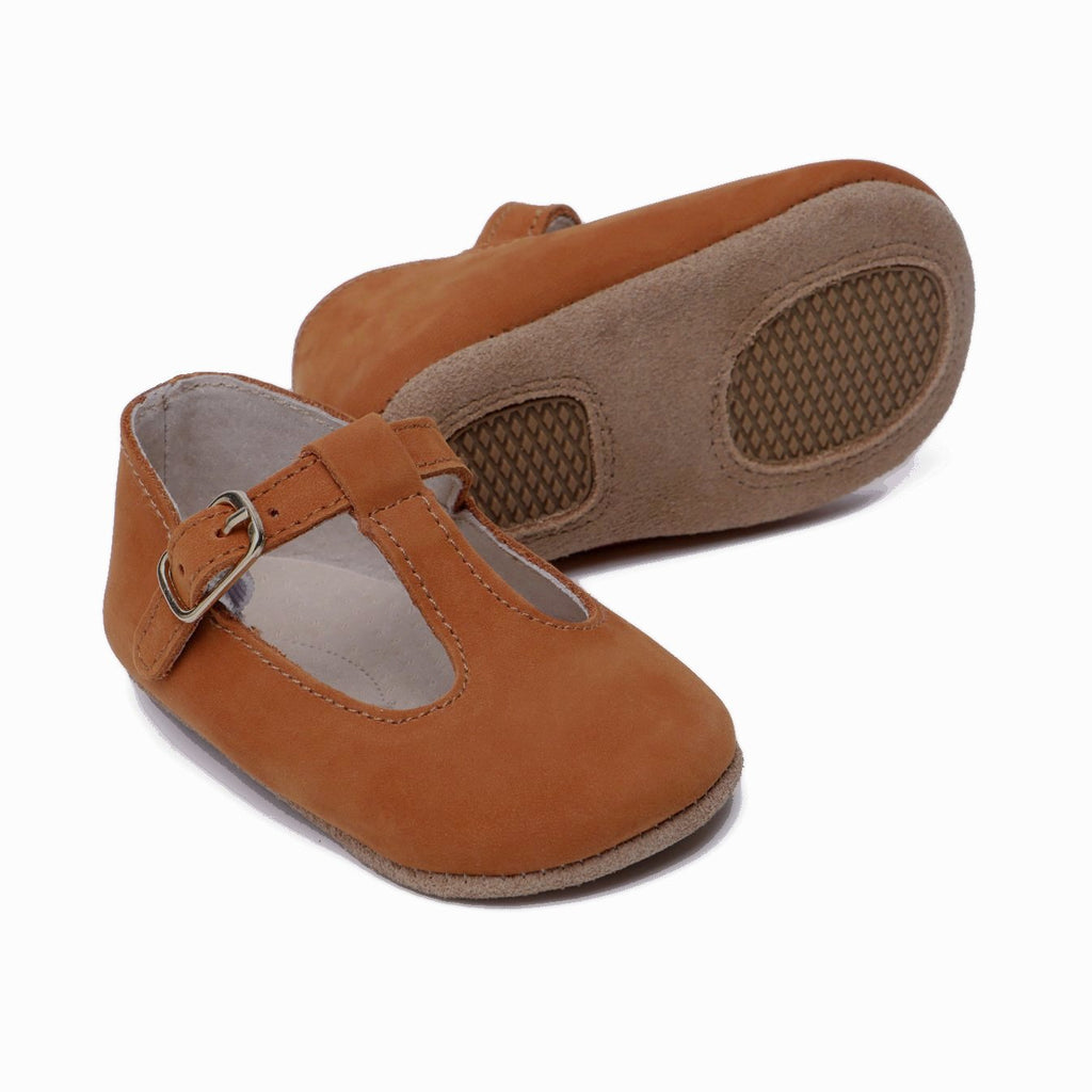 Baby Shoes - Paris baby t-bar shoes for babies & toddlers, tan suede soft soles natural leather  Girls Kit & Kate 5