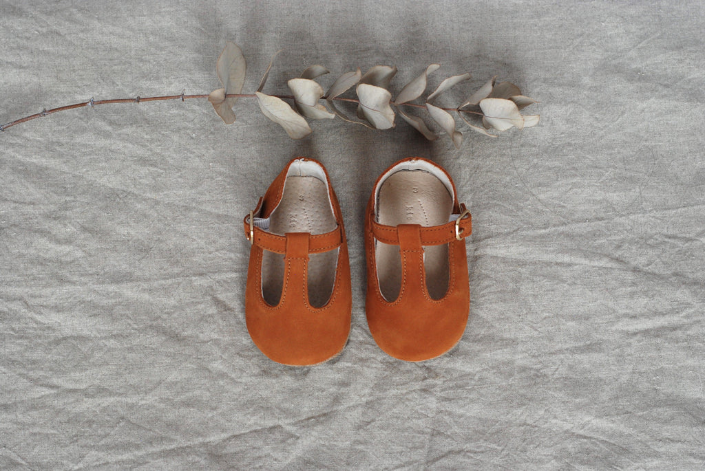 Baby Shoes - Paris baby t-bar shoes for babies & toddlers, tan suede soft soles natural leather  Girls Kit & Kate 6