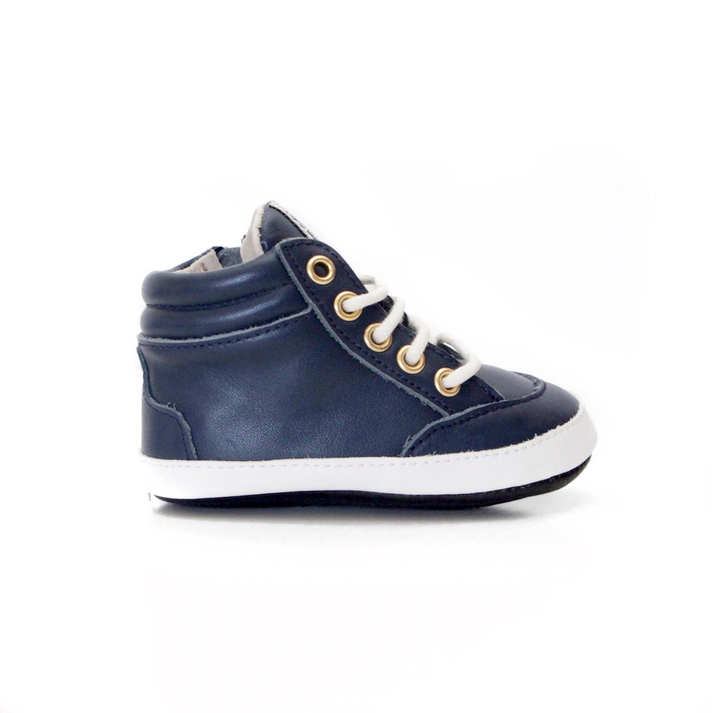 Baby Shoes - Dark Blue Navy Brooklyn Sneakers / Hightops - Shoes for babies & toddlers, soft soles natural leather Boys & Grls  Kit & Kate Australia 4