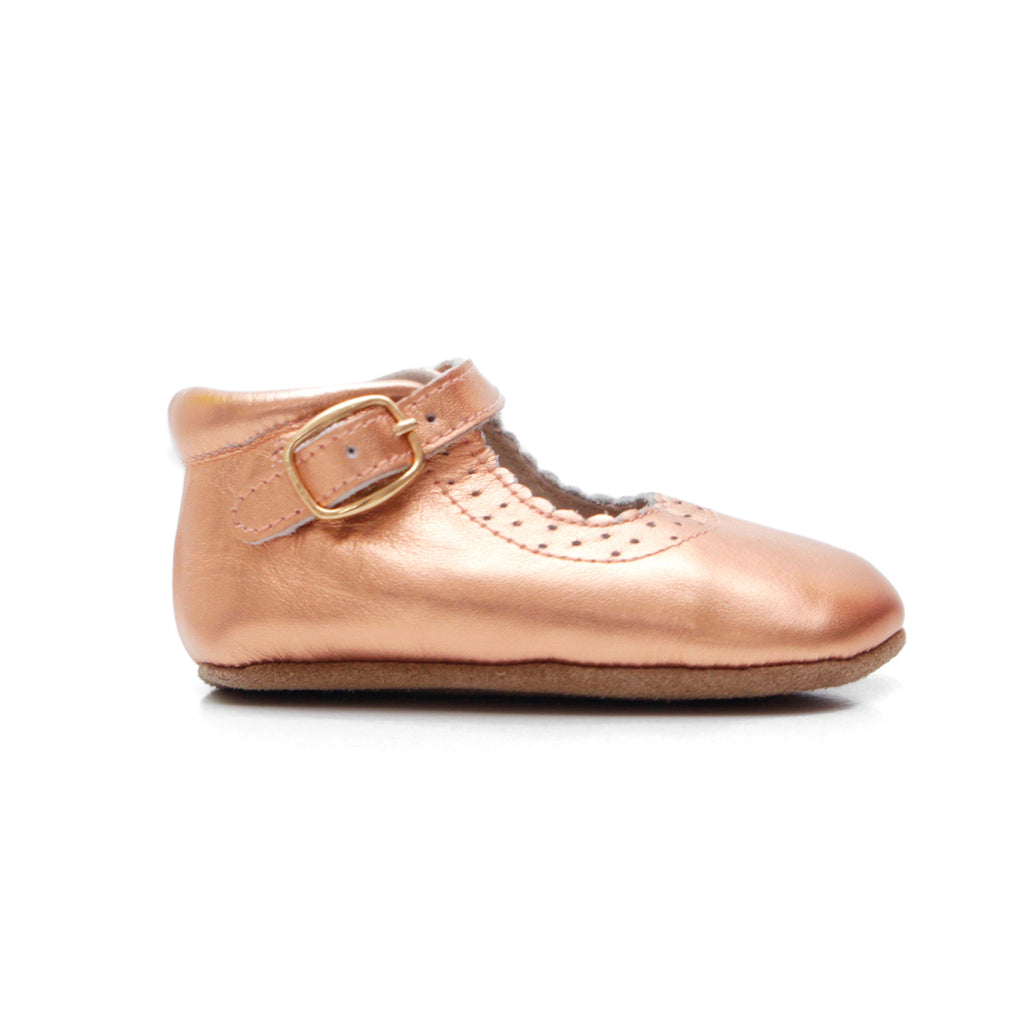 Baby Shoes - Eleanor Mary-Janes - Rose Gold Shoes for babies & toddlers, girls, soft soles natural leather Kit & Kate 1
