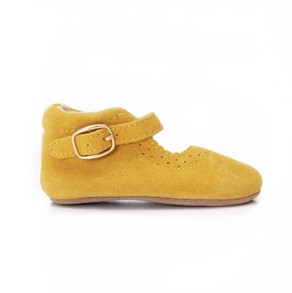 Baby Shoes - Eleanor Mary-Janes - Mustard Yellow Shoes for babies & toddlers, girls, soft soles natural leather Kit & Kate 1