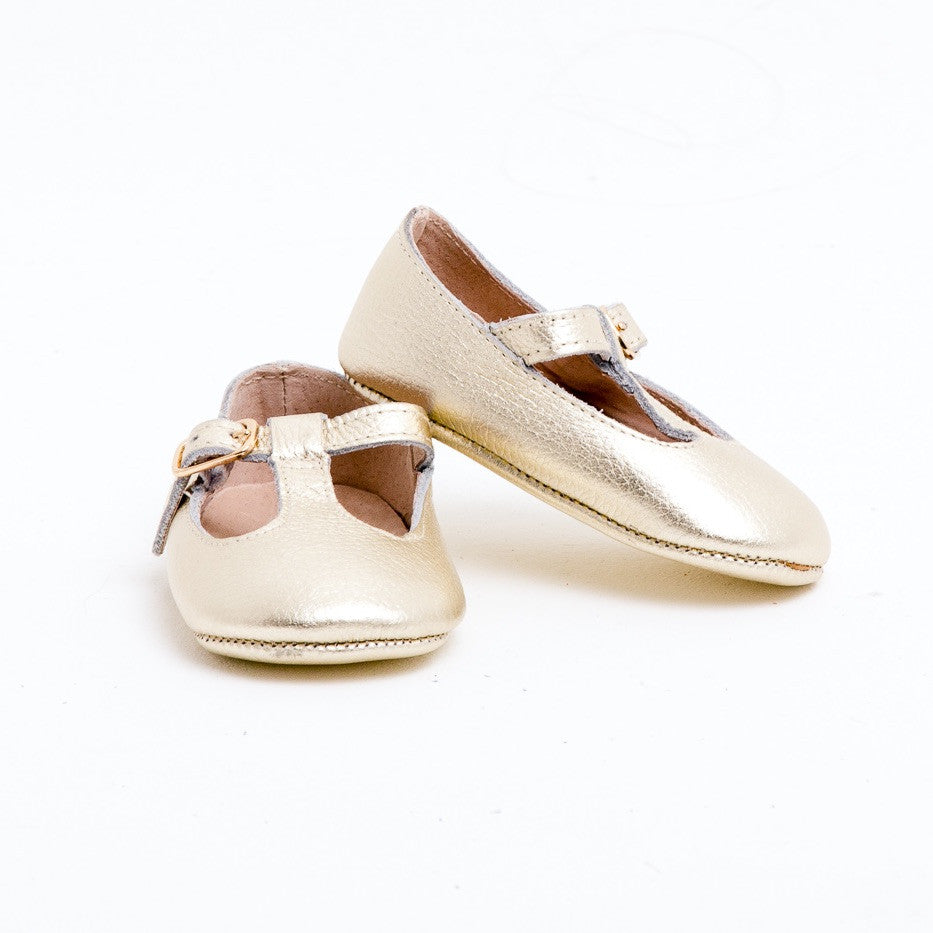 Baby Shoes - Gold Paris baby t-bar shoes for babies & toddlers little girls,, soft soles natural leather Kit & Kate c32