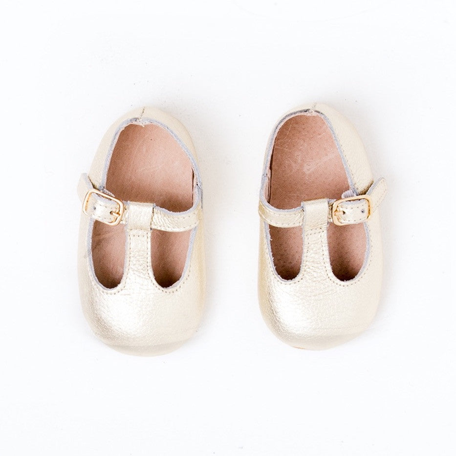 Baby Shoes - Gold Paris baby t-bar shoes for babies & toddlers little girls,, soft soles natural leather Kit & Kate c33