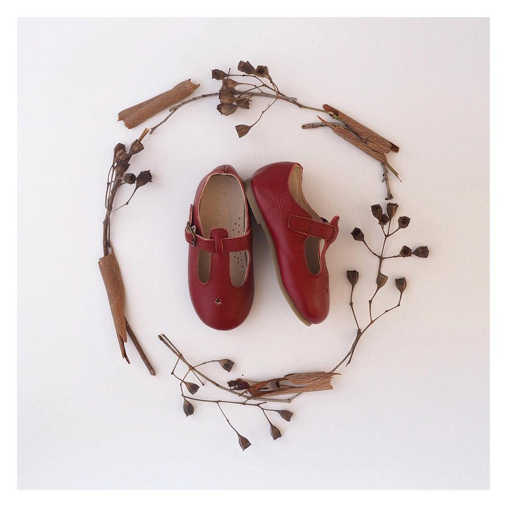 Children’s T-bar Shoes Berry Red Colour for Children & Kids & little girls. Natural Leather Kit & Kate Australia 9