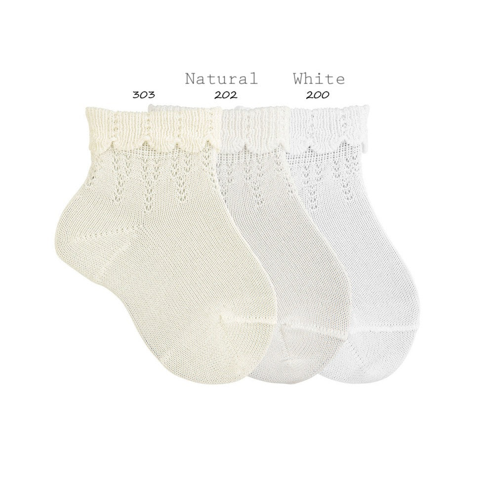 Condor Ceremony Ankle Socks - Cotton Fancy Lace Cuff - White Baby & Toddler Socks from Spain in Australia by Kit & Kate
