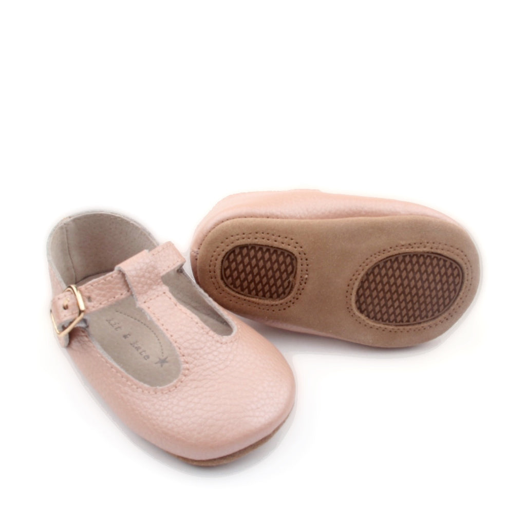 Baby Shoes - Paris patent pink baby t-bar shoes for babies & toddlers, Girls Kit & Kate soft soles natural leather 11